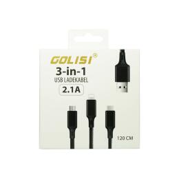 Golisi 3-in-1 USB-Kabel (MicroUSB, USB Typ C, Lightning)