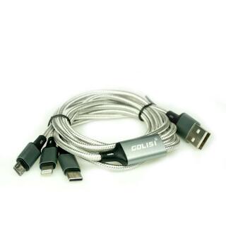 Golisi 3-in-1 USB-Kabel (MicroUSB, USB Typ C, Lightning) Silber