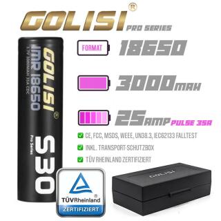 Golisi S30 18650 Akku 3000mAh 25A inkl. Transportbox