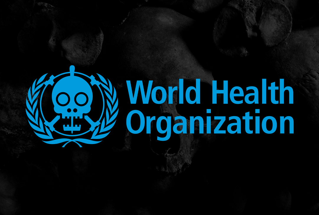 Bild der World Health Organization modifiziert mit Totenkopf im Logo